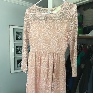 Modcloth Peach Lace Long Sleeved Cocktail Dress